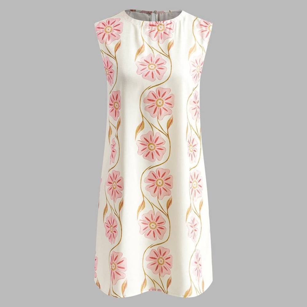 NWT Commense Romantic Floral Print Short Dress Sz M White/Pink (CM1) - Picture 9 of 10